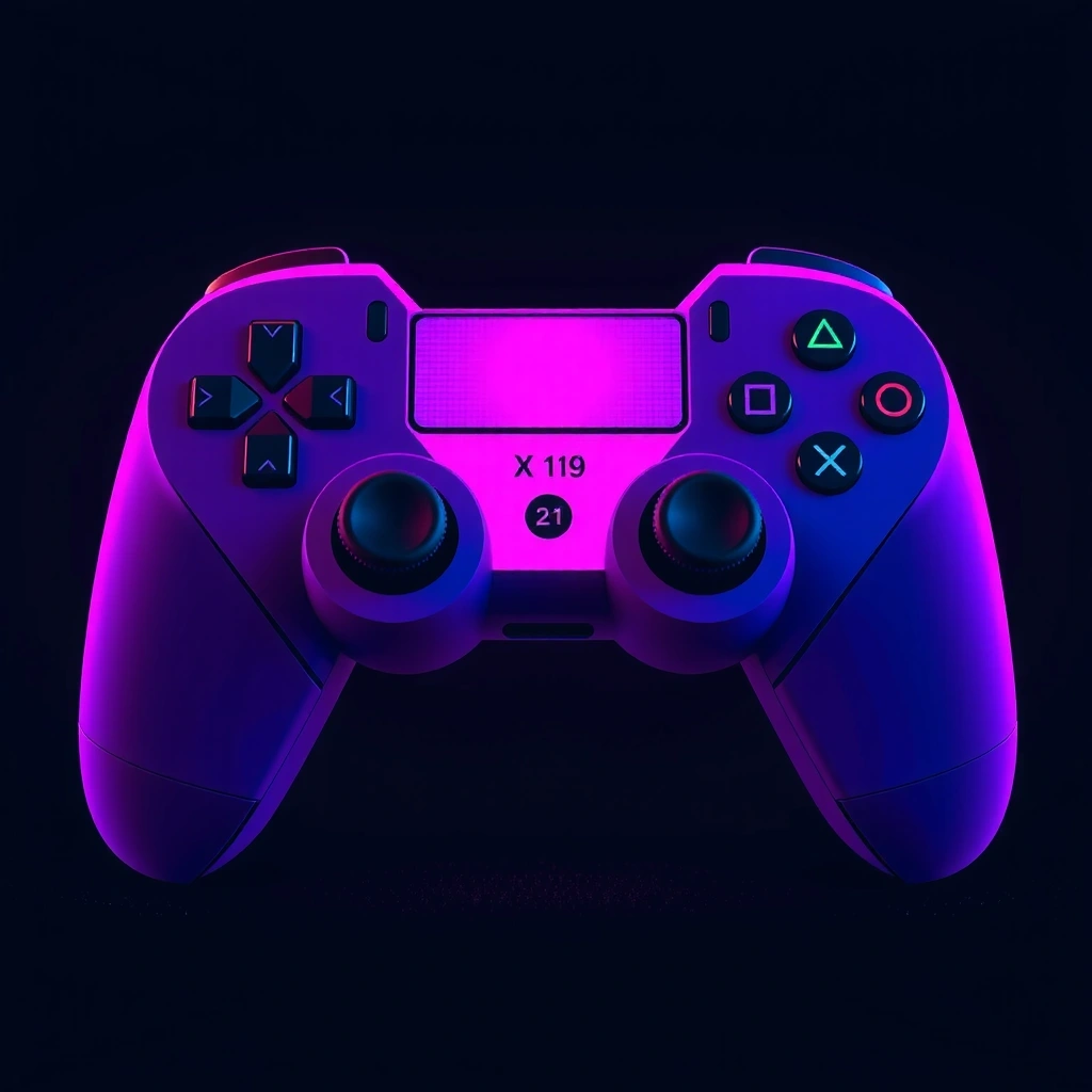 Geometric game controls with purple glow